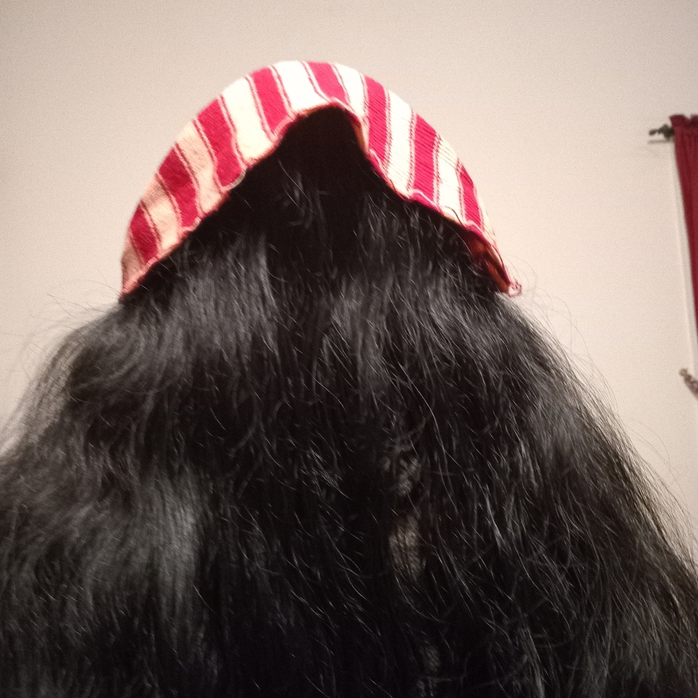 Black Women’s Hair Scarf - Red & Orange Striped